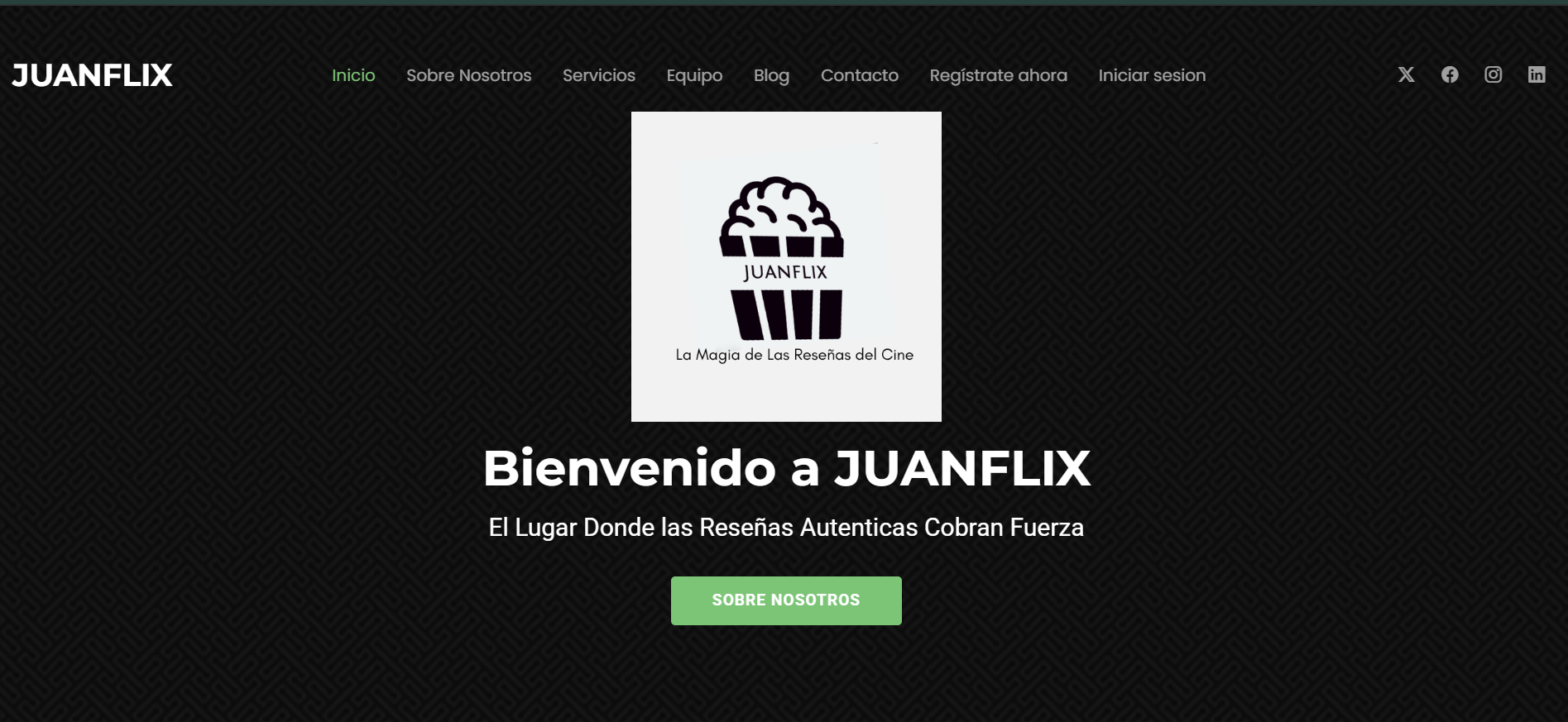 Captura de la interfaz de Juanflix, web de reseñas de películas ficticias