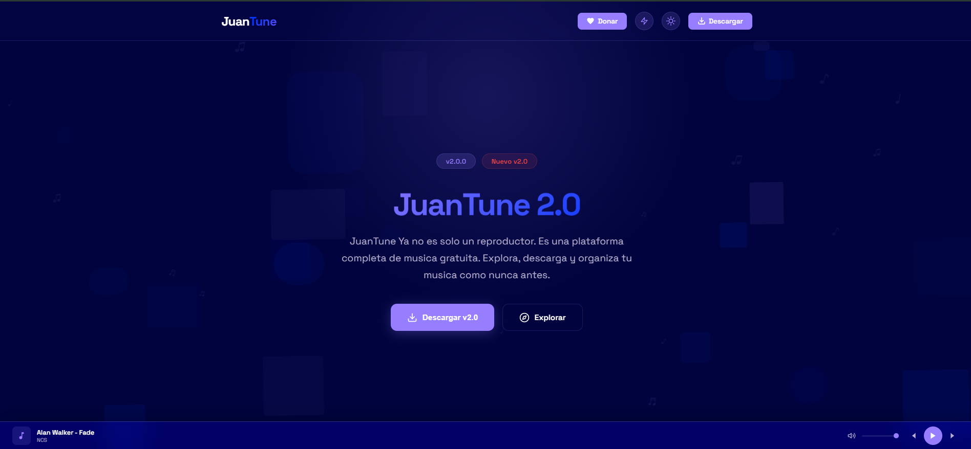 Captura de la landing de JuanTune Web